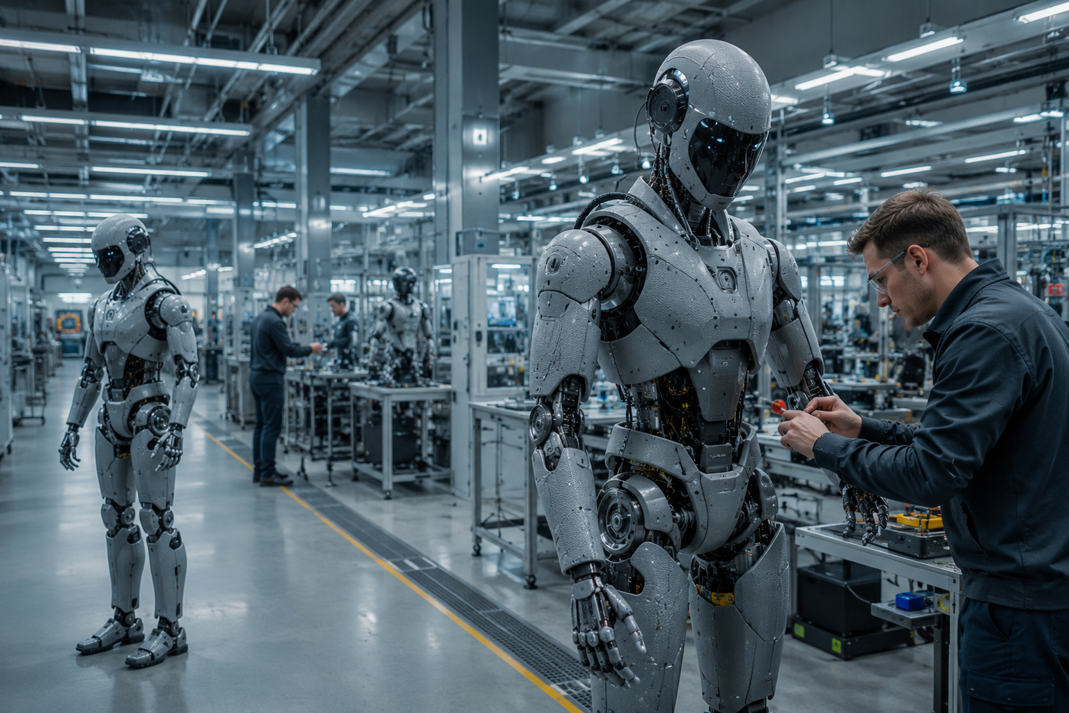 ALT · Engineer using kinesthetic guidance to teach a smart-skin
            equipped humanoid robot arm a new task